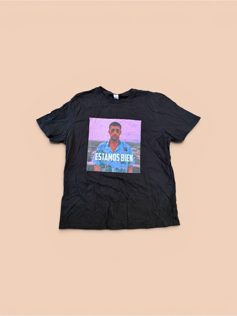 Bad Bunny Graphic Tee with Pink/Blue Photo Print - Estamos Bien